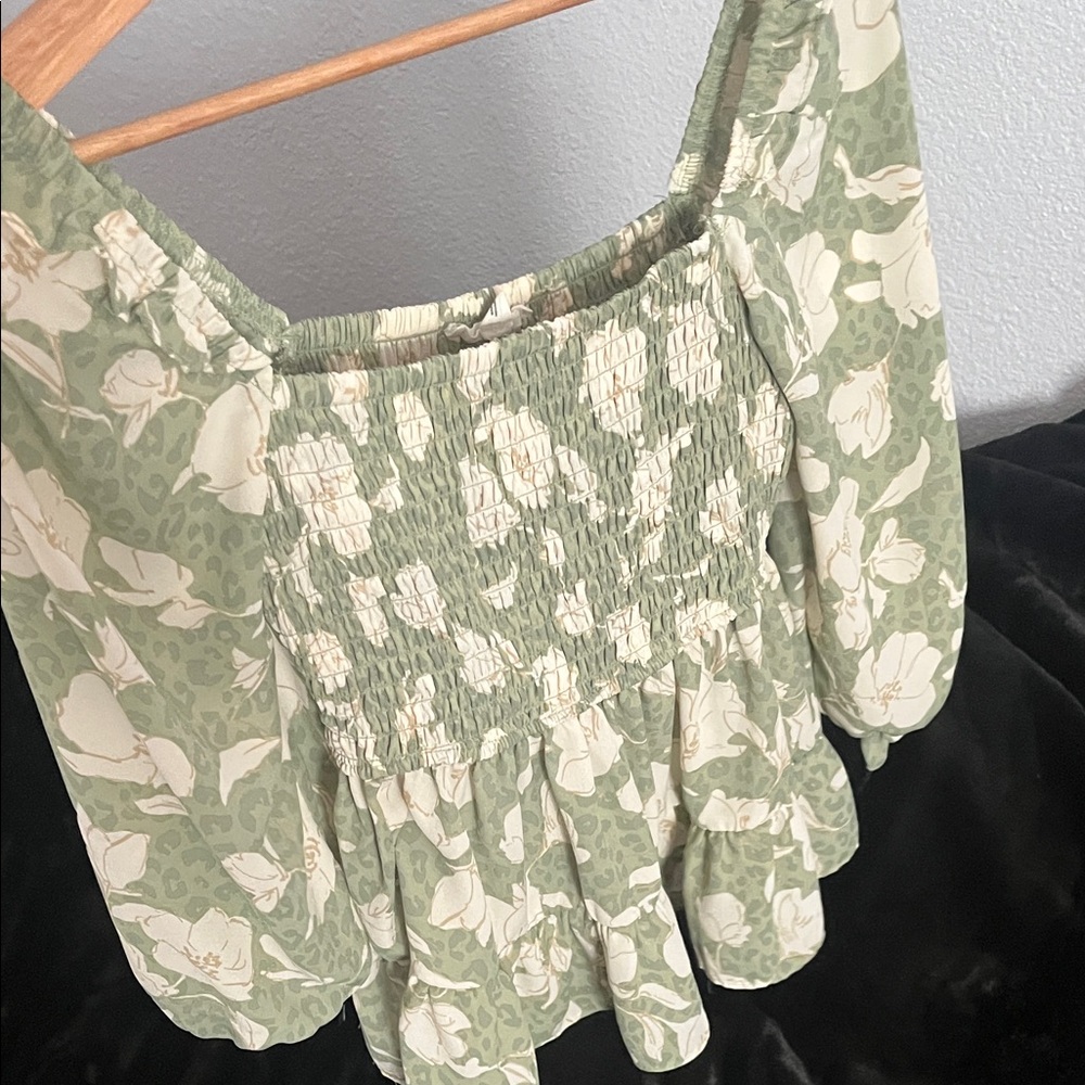 Mine Green Floral Blouse